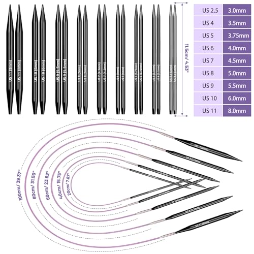 Image of Katech Interchangeable Knitting Needles Set- 9 PRS Circular Knitting Needle | Size 2.5, 4, 5, 6, 7, 8, 9, 10,11, Round Knittings Needles for Beginner w / 5 Cable, Case Accessories for Sweater Sock Blanket
