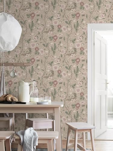 Image of Wallpaper Peel and Stick Vintage Flowers Leaves Birds Pattern Design Botanical Tropical Floral Textured Lotus Wall Decor Removable Waterproof Adeshive Wallpaper (Contact Paper G)
