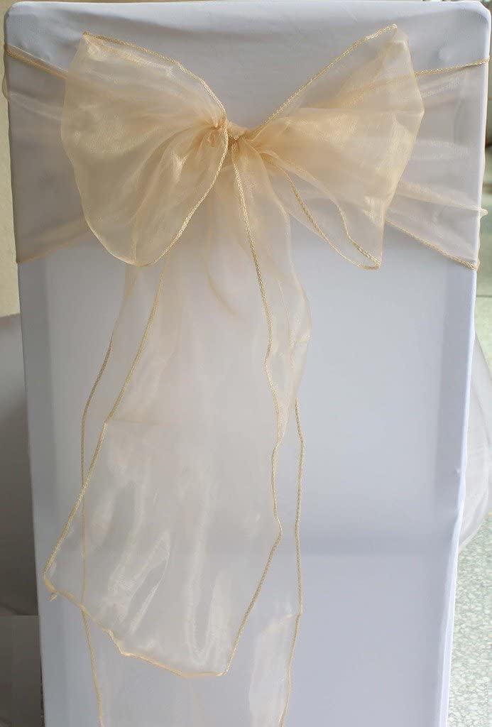 Set di 50 fiocchi per sedia in organza, battesimo, festa, decorazione per matrimonio, colore: oro chiaro