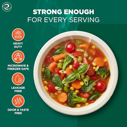 Image of ECO SOUL 475 ML 100-Pack Compostable Bagasse Bowls - Disposable Eco-Friendly Biodegradable Dinner Bowls For Party, Wedding, And Events