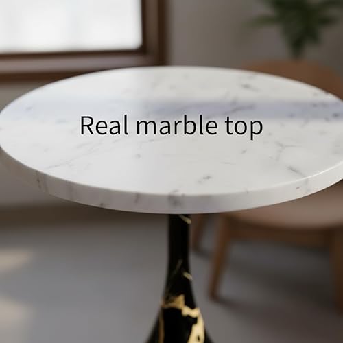 Miniatura 6 de Mesa auxiliar de mármol para sala de estar, mesa auxiliar redonda de mármol para espacios pequeños (negro y dorado)