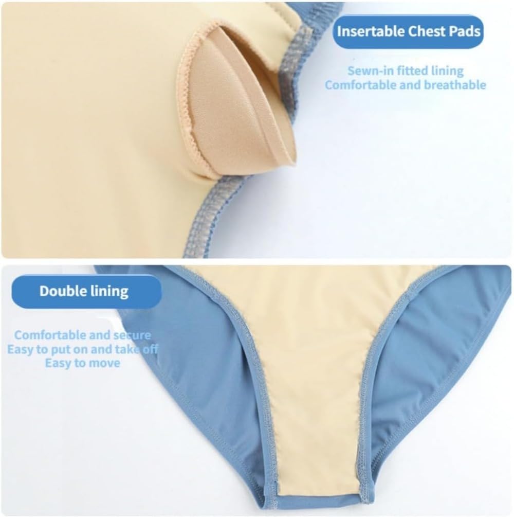 Maillot de ballet para mujer con espalda hueca de malla con cuello en V
