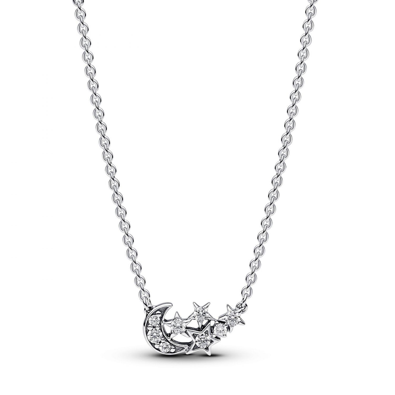 Pandora Stars and moon sterling silver necklace with clear cubic zirconia, 45
