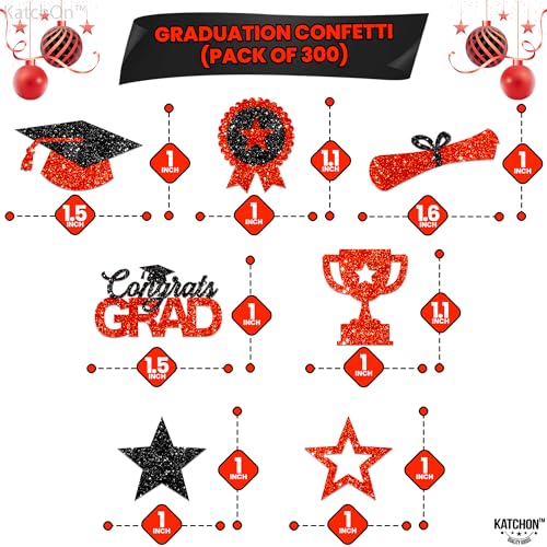 Image of KatchOn, Shiny Glitter Red and Black Graduation Confetti - Pack of 300 | Congrats Grad Confetti for Class of 2026 Decorations | Red and Black 2026 Graduation Decorations | Grad Party Decoration 2026