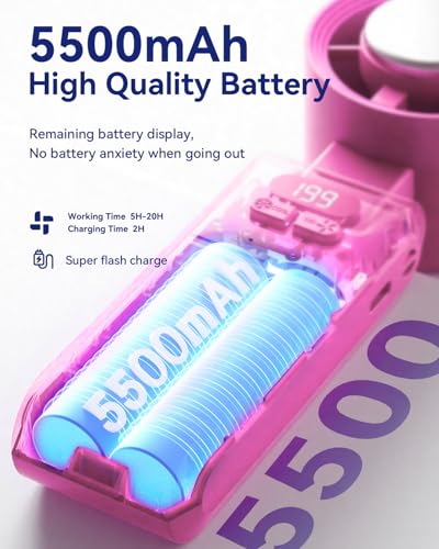 Image of 2 Pack Handheld Portable Turbo Fan with Ice Cooler, Speed (1-199) 5500mAh*2 Rechargeable Personal Fan,[20H Cooling Time] Mini Yet Powerful, Small Pocket Fans for Travel /Outdoor /Office, Hot Pink