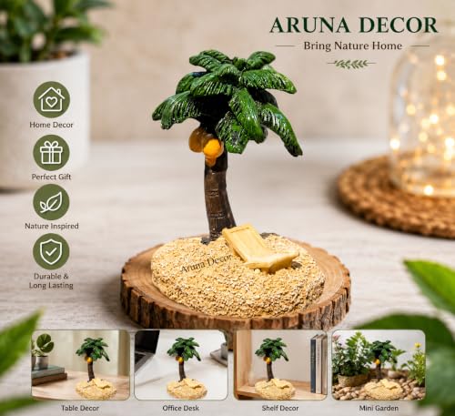 Image of Miniature Coconut Palm Tree with Beach Base, Garden Decor, Doll House Accessories, Miniature Garden Decoration, 8cm (Green Palm Tree)