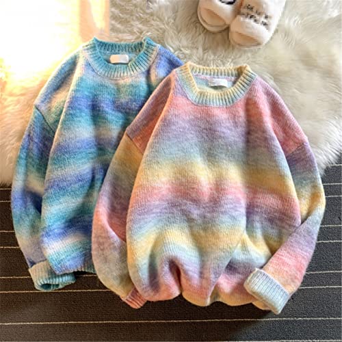 Rainbow Striped Sweater Men Clothing Harajuku Fashion Men Sweaters Pullovers Retro Clothes Autumn Winter2