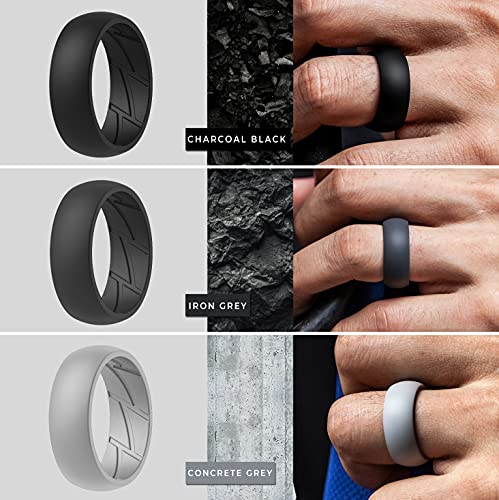 ThunderFit Silicone Wedding Rings for Men, Breathable Edition Rubber Engagement Bands Airflow Inner Grooves 8.5mm Wide 2.5mm Thick - 1/2/3/4/5/6/7 Variety Multipack4