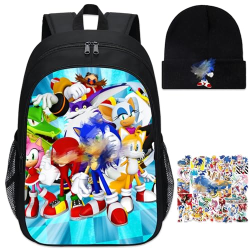 Heartsking Soni School Bag Cool School Backpack Lightweight School Bag Boys Girls Kids Cartoon Backpack Set with Hat Stickers for Days Out Rucksack Casual Travel Vacation Bag