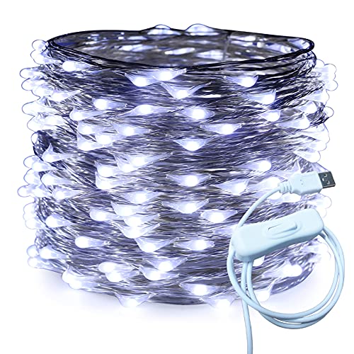 Image of Ruichen USB Power Starry LED Christmas String Lights with 200 Mini Micro LEDs on 66FT Long Silver Wire(White)