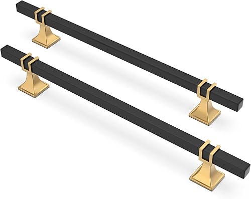 Paquete de 25 tiradores de gabinete de cocina negros y dorados de 7-12 pulgadas (7.559 in), manijas de gabinete negras y doradas, tiradores