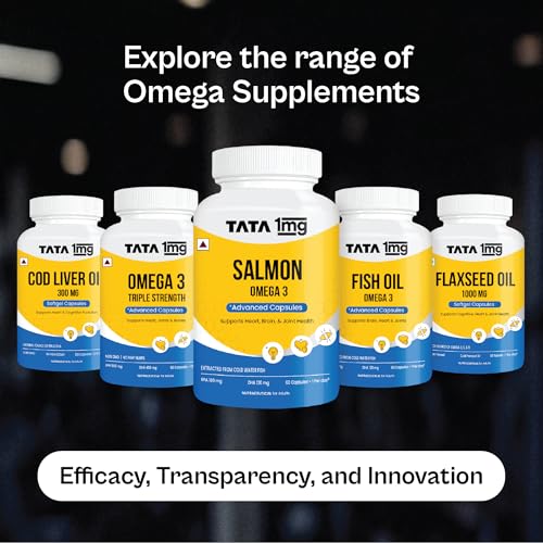 Image of TATA 1MG Triple Strength Omega 3 Fish Oil Supplement - 1250 Mg (60 Capsules) | 560 Mg EPA & 400 Mg DHA | For Faster Muscle Recovery And Improved Stamina | For Men And Women