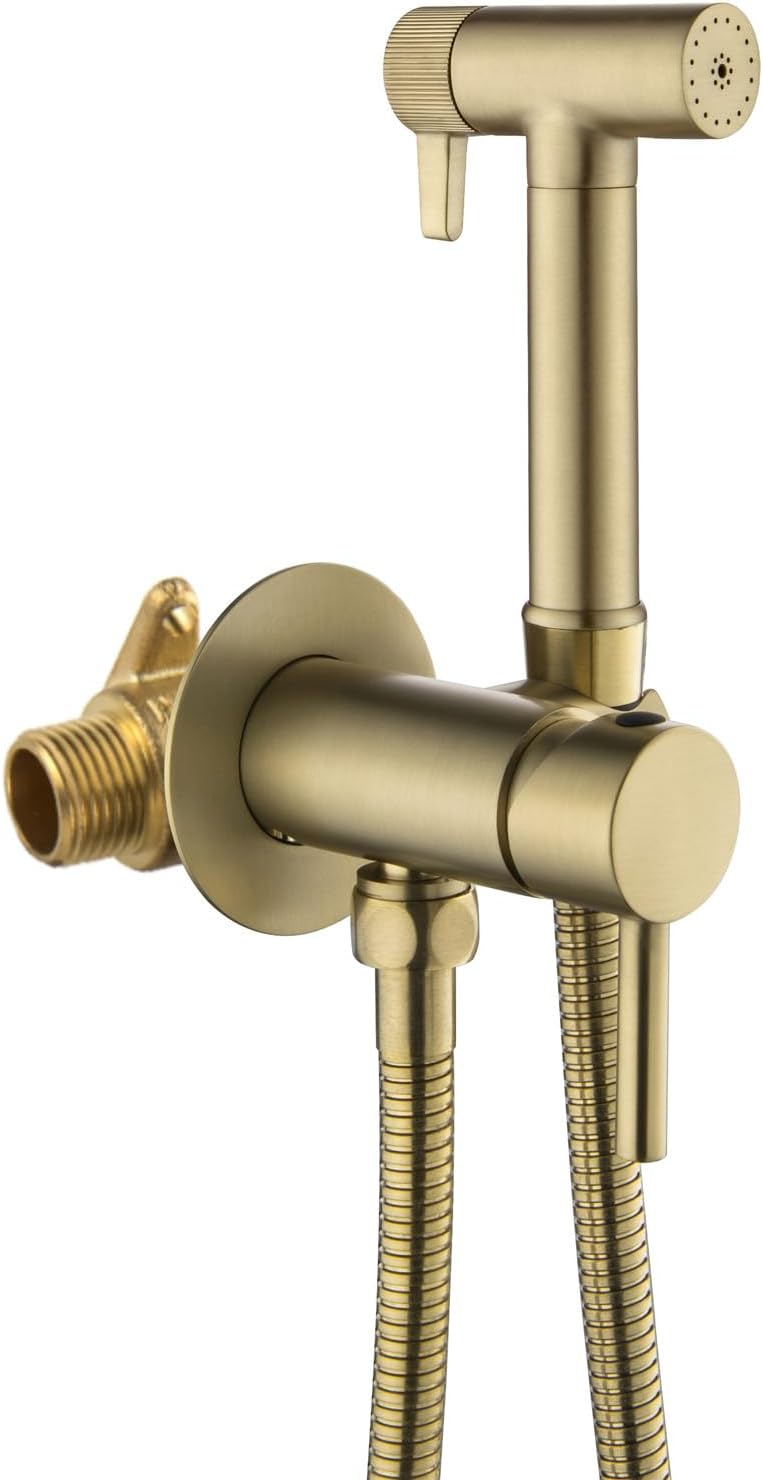 Bidet Sprayer, Two-Function Douche Spray, Hot and Cold Embedded Jet Spray for Toilet, Brassy Handheld Bidet Sprayer with 1.2m Hose, Circular Toilet Bidet Sprayer for Bathroom and Feminine Wash