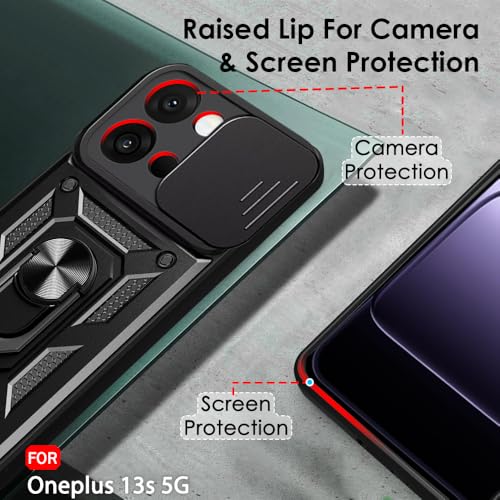 Image of TheGiftKart Tough Armor Bumper Back Cover Case for OnePlus 13s 5G | Sliding Camera Cover, Kickstand & Ring Holder | 360 Protection Case for OnePlus 13s 5G (PC & TPU, Black)