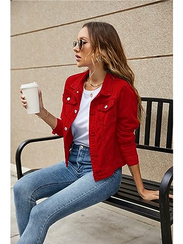 Women 's Basic Denim Jacket Casual Long Sleeve Button Down Stretchy Jean Jacket Coat2