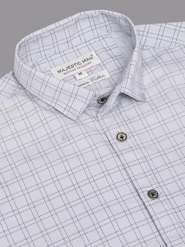 Image of Majestic Man Slim Fit Pure Cotton Half Sleeve Checked Casual Shirt
