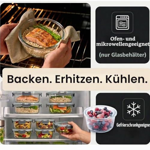 OFFASST Glasbehälter mit Deckel, 2-teilig Meal Prep Boxen & Frischhaltedosen (400ml & 970ml) aus Borosilikatglas… – Ansicht 4