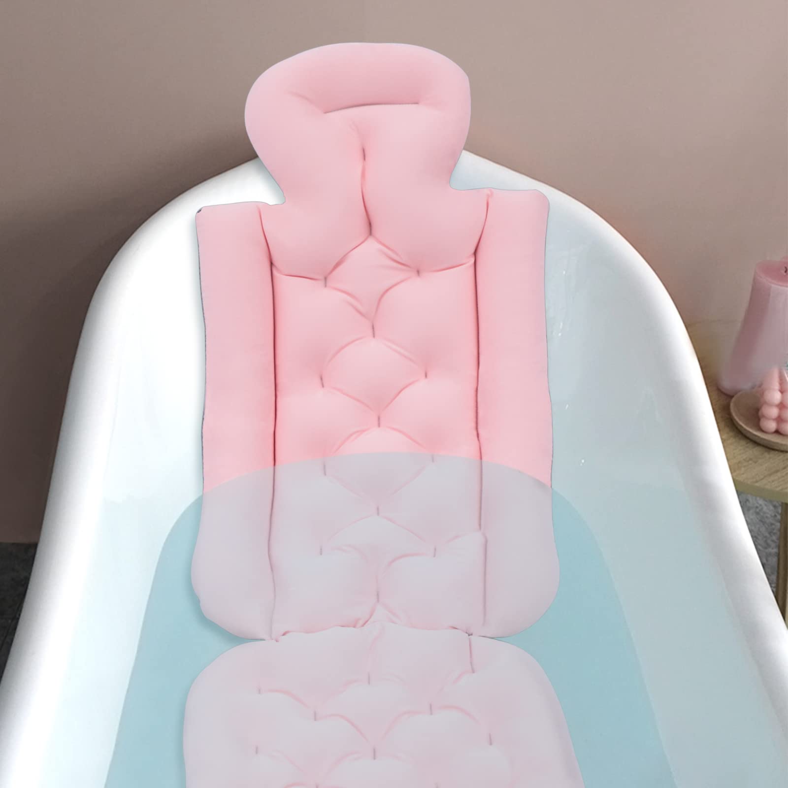 Almohada de baño de cuerpo completo, soporte para la espalda, transpirable, extraíble, lavable, accesorio de bañera para adultos, evita el deslizamiento, cojín para bañera con fuertes ventosas para