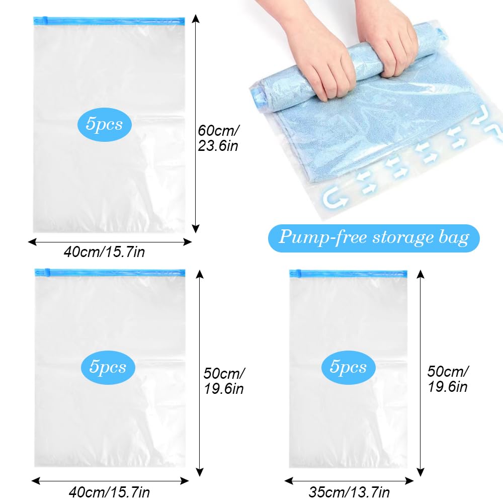 15 Sacs Sous Vide Pour Vêtements - Compression Sans Pompe, Rangement Voyage Et Maison - 12