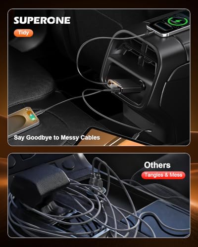 Image of SUPERONE Car Charger USB C Fast Charge,Ultra-Slim Retractable Car Charger for Car Accessories for Women Men,Car Charger Adapter for iPhone 17 16 15 14 13 12,Samsung,iPad,Airpods