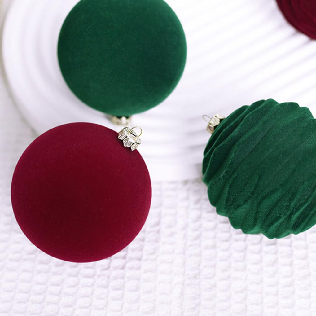 12 Boules De Noël En Velours Motif Cygne - Couleurs Bordeaux Et Vert - Tailles De 5 à 12 Cm - Décorations Sapin Et Intérieur