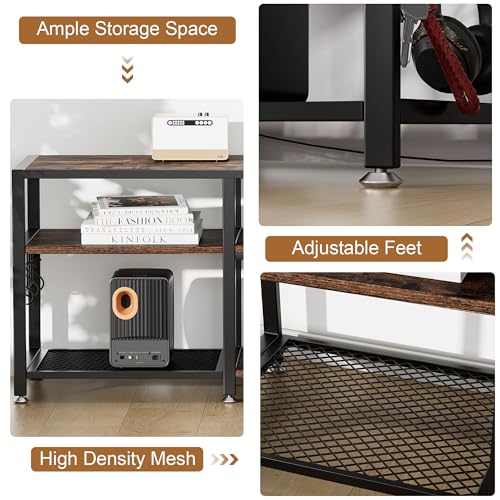 Image of VECELO TV Stand with Mount and Power Outlet, Height Adjustable Entertainment Center with Storage Shelves for 55 /65 /70 /75 /80 inches Televisions, Console Table for Living Room, Bedroom, Rustic Brown