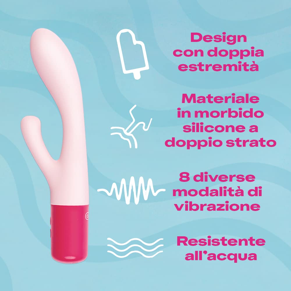 Durex Play Maxi Fun, Massaggiatore Rabbit a Doppia Estremità, Vibratore per Stimolazione Combinata, Waterproof + Gel Lubrificante Intimo, Aromatizzato alla Ciliegia, 50 ml