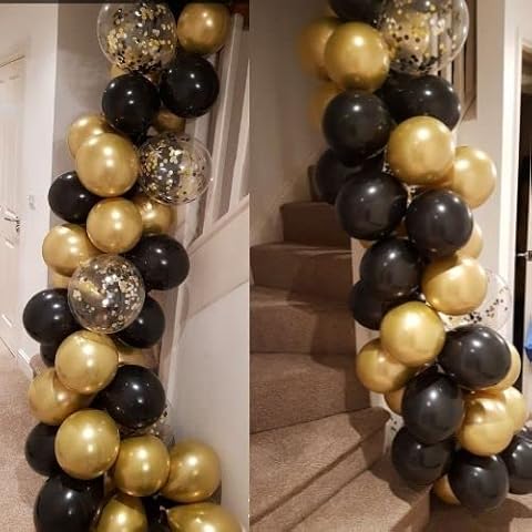Black Gold Confetti Balloon Arch Kit, Chrome Black Gold and Confetti Balloon Garland Arch Kit for Men Women Birthday Party Wedding, Graduation, New Year, Retirement or Graduation Party Decorations Cover
