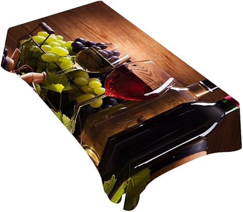 TKS MITLAN Mantel rectangular decorativo de vino tinto y blanco, tablero de madera de frutas retro, mantel de poliéster, cubierta de mesa de cocina