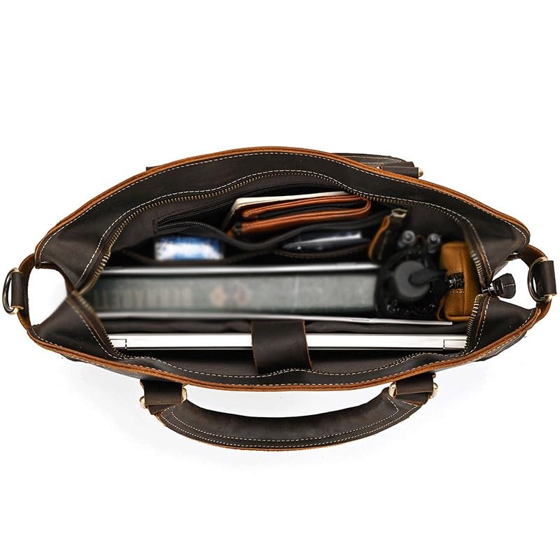 Men's Briefcase 14 "Computer Bag Top Layer Cowhide Tote Shoulder Crossbody Bag Commuter Business Bag3