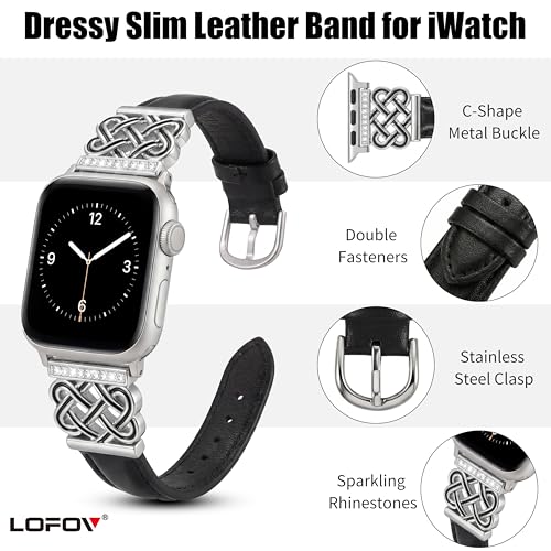 Image of Compatible with Apple Watch Bands Women 38 /40 /41 /42mm Dressy Slim Leather Strap with Designer Celtic Knot Interlock Buckle Bracelet for iWatch Series 11 10 9 8 7 6 5 4 SE 3 2 1