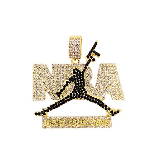 HH Bling Empire Mens Iced Out Hip Hop 14K Gold Artificial Diamond NBA Basketball Related Pendant cz Tennis Chain Necklace 22 Inch (NBA-Black)