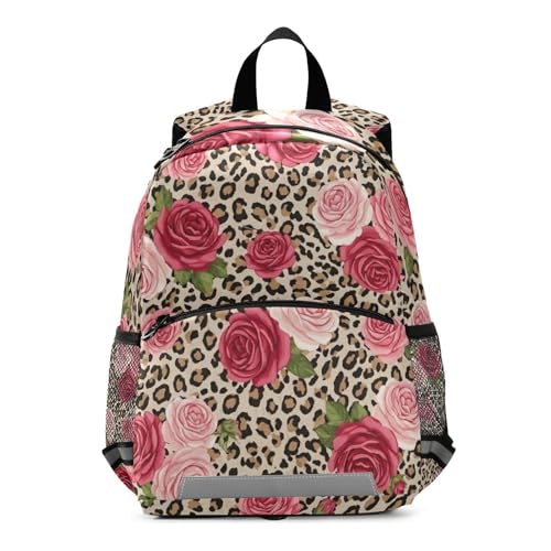 Toddler Boy Backpack with Leash, Red Roses Green Leaves Travel Backpack Mini Kids School Backpacks