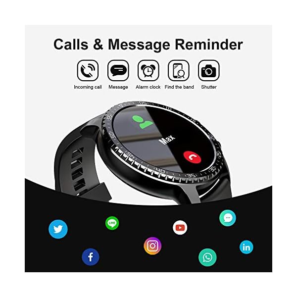 Tinwoo Smart Watch for Android/iOS Phones,46mm Support QI Wireless Charging,Bluetooth Health Tracker with Heart Rate Monitor,Smartwatch for Women Men, 5ATM Waterproof (22mm TPU Band Black)