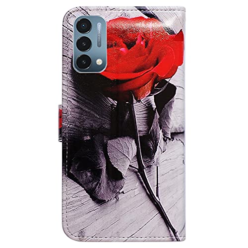 Image of Bcov Case for OnePlus Nord N200 5G, Red Rose Flower Leather Flip Phone Case Wallet Cover with Card Slot Holder Kickstand for OnePlus Nord N200 5G