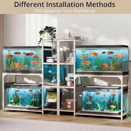 Image of VOWNER 20-29 Gallon Fish Tank Stand with Power Outlet, Wood Aquarium Stand with Shelves for Fish Tank Accessories Storage, Heavy Duty Metal Frame, Turtle Reptile Terrarium Stand, Load 500lb, White