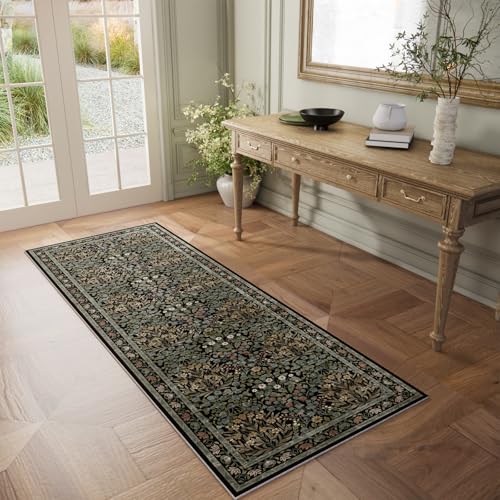 Image of Vintage Floral Area Rug Runner 2x6 Washable Ultra-Thin Boho Carpet for Hallway, Kitchen, Bedroom, Bathroom, Laundry Room