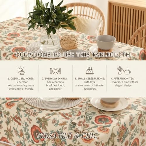 Image of RRC Microfiber Cotton Dining Table Cover 60 x 90 Inch for 6 Seater, Pack of 1 Rectangular Printed Table Cloth with Tassels, Washable Centre Table Cover, Durable & Fade Resistant