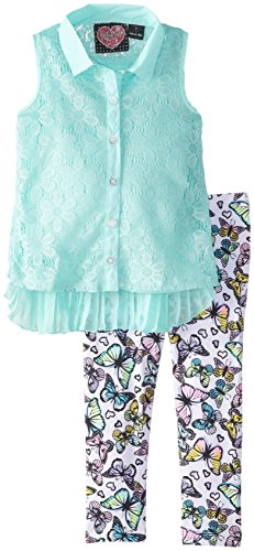 Image of Forever Me Big Girls' Lace Buttondown Top with Printed Legging
