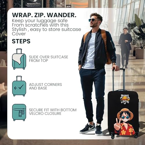 Image of WanderWraps Spendex Polyester Protective Luggage Cover | Hard Luggage Trolley Bag Cover | Washable | Combo | Stretchable| 20-24 - 28 Inches | Pack of 3 | Strawbound