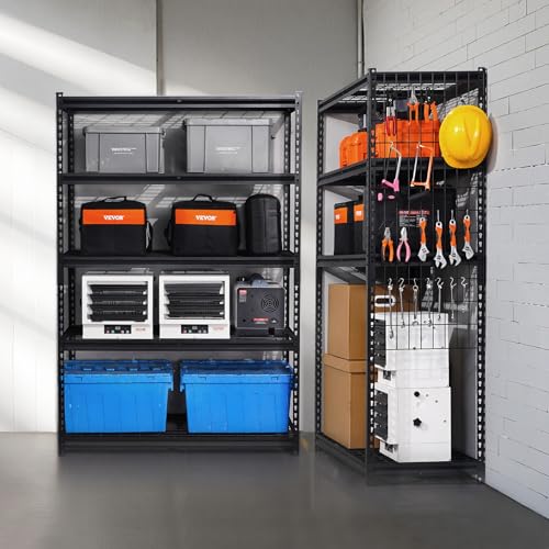 Image of VEVOR Storage Shelves, 3000 lbs, 5 Tier Heavy Duty Garage Shelving, 20 inch D x 48 inch W x 72 inch H Adjustable Metal Shelves for Industrial Shelving Unit Utility Shelf, for Kitchen, Warehouse, Basement, Black