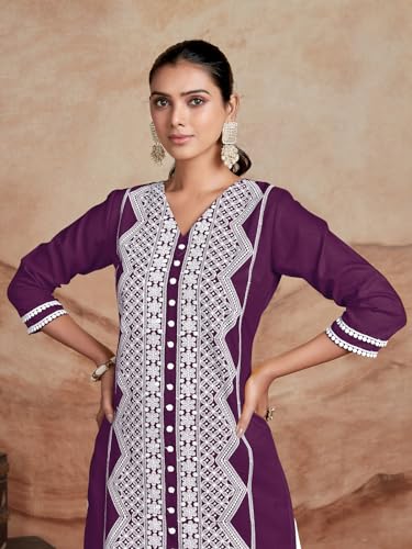 Image of EthnicJunction Women's Cotton Rayon Regular Fit Chikankari Embroidery Stright Kurta