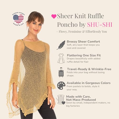 Image of SHU-SHI Women's Sheer Knit Poncho Shrug Lightweight Asymmetrical Ruffle Wrap Dressy Summer Shawl Cover Up Top