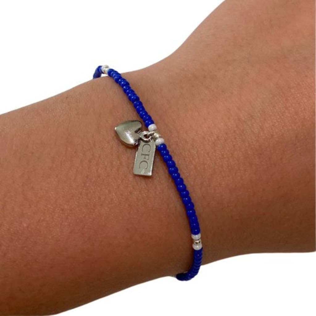 Beadlet Chelsea Football Club Fan Beaded Bracelet With Tag & Heart Charm
