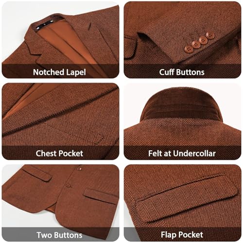 Vintage Mens Tweed Blazer Retro Wool Blend Suit Jackets Herringbone Two Button Sport Coat Prom Business Casual Wedding2