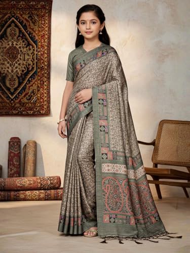 Image of AKHILAM Women's Shimmer Pashmina Silk Abstract Printed Saree With Unstitched Blouse Piece (BBABY7502 AI Parent)
