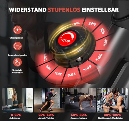 Heimtrainer Fahrrad mit App, Leises Hometrainer mit Verbessertem LCD-Monitor, Ergometer Spinning Bike Indoor mit Verstellbarem Widerstand, Fitnessbike bis 160KG für Kardio-Training zu Hause – Bild 6