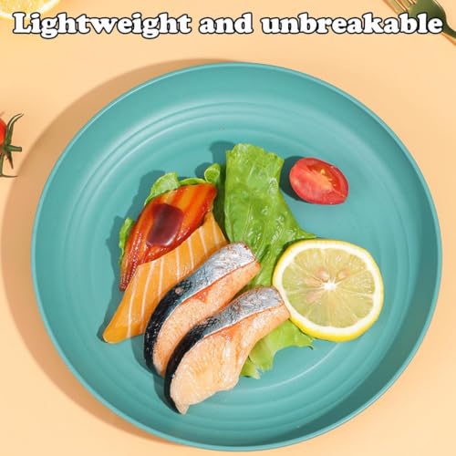 Image of Wheat Straw Dinner Plate Set, Eco-Friendly Dinner Set Round Serving Plate, Dishwasher & Microwave Safe - Perfect for Dinner Dishes Deep Plates Easy to Clean (Dark Green, 20 CM)