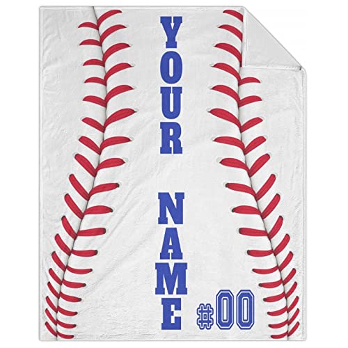 Custom Baseball Throw Blanket for Boys Girls - 40x50 Inches Crib Size - Soft Fluffy Cozy Blankets Gift - White Sports Blanket Throws for Travel, Office