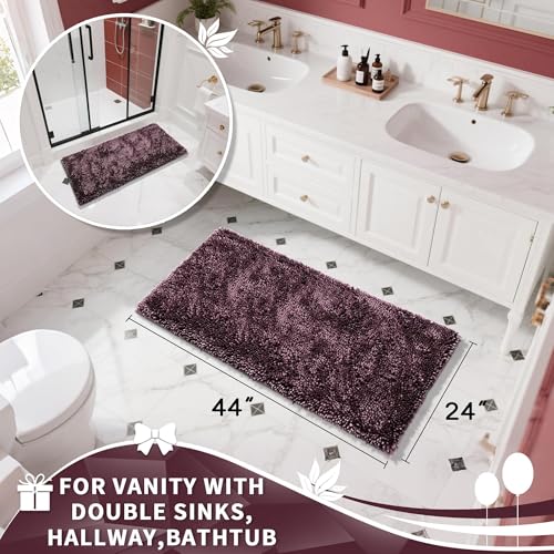 Image of Yimobra Long Bathroom Rug Non Slip 44x24 Inch, Extra Thick Soft Absorbent Chenille Bath Mat, Machine Washable Bath Rugs for Bathroom Floor, Tub and Shower, Home Decor Accessories, Purple Grey